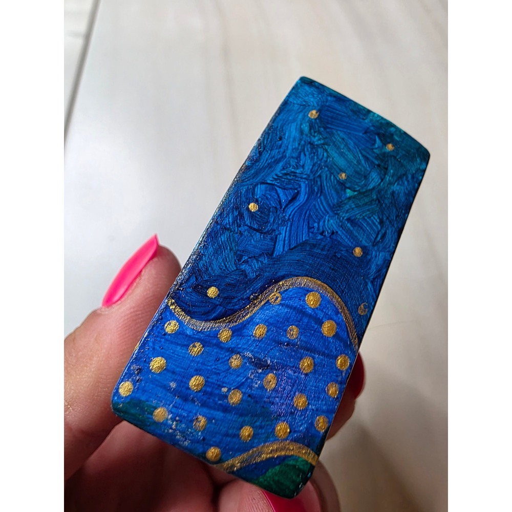 Hand Painted Wooden Evil Eye Nazar Decor Blue Gold Abstract Signed Art Block F1 - Picture 15 of 16